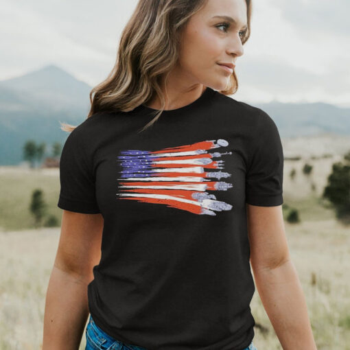 Sci-fi Rebels Spaceship And America Flag T-Shirt3